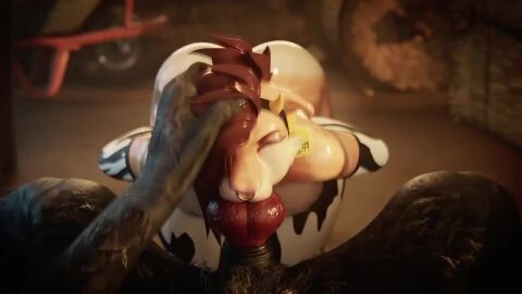 3d anthro big_breasts cow_print fellatio furry knot mixedtoofer sabertooth_(anatomy) sound tagme thebredfactory_(va) toofer video voice_acted werewolf