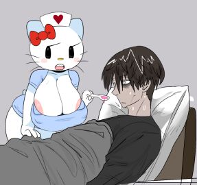 bed breasts female hello_kitty hello_kitty_(character) hello_kitty_(series) kitty_white nurse revealing_clothes sanrio savagensfw sick