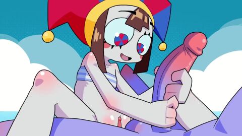1boy 1girls 2d_animation animated brown_hair chocolatepete0 cum cum_in_mouth ejaculation female geministarsign glitch_productions handjob jax_(the_amazing_digital_circus) jester jester_hat licking licking_penis male no_sound penis pomni_(the_amazing_digital_circus) purple_skin shieldshroud sound sound_edit sound_effect sound_effects sound_warning sounding swimsuit tagme the_amazing_digital_circus vagina vanilla-pete video voice voice_acted white_skin