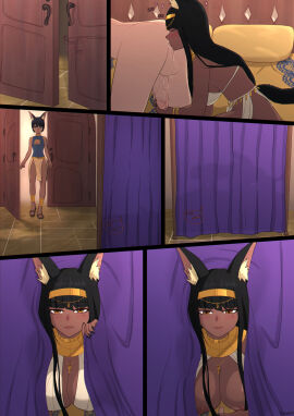 1girls 2boys animal_ears anklet beauty_mark bed bedroom behind_curtain big_breasts black_hair black_nail_polish black_nails blue_clothing blunt_bangs blush bracelet breasts brown_eyes chastity_key closed_eyes cuckold cuckold_pov cuckolding curtain dark-skinned_female dark-skinned_femboy dark-skinned_sub dark_skin door door_open doorway egyptian egyptian_clothes egyptian_female evander exposed_breasts exposed_nipples female femboy feminine_male fox_boy fox_ears fox_girl gold_anklet gold_bracelet gold_hairband gold_jewelry gold_neckwear handjob interracial jewelry keyhole_clothing large_breasts large_penis licking_anus light-skinned_male light_skin loincloth looking_at_viewer male micropenis mole mole_under_eye netorare nipples ntr penis pov pov_eye_contact rimjob rimming roman roman_empire sandals short_hair sissy sling_top small_penis smaller_male smile twink veiny_penis white_clothing