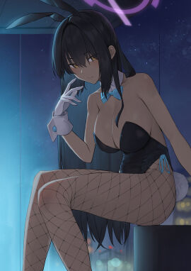 1girls absurd_res absurdres arm_support armpits bare_armpits bare_arms bare_shoulders bare_skin black-haired_female black_background black_bunny_ears black_bunnysuit black_hair black_legwear black_leotard blue_archive blue_background blue_bowtie blurred_background blurry_background blush blush_lines blushing blushing_at_viewer blushing_female bowtie breasts bunny_ears bunny_girl bunny_tail calves cleaning_&_clearing_(blue_archive) cleavage collar collarbone dark-skinned_female dark_background dark_skin dot_nose elbows embarrassed embarrassed_female female female_only fingers fishnet_legwear groin hair_between_eyes halo high_resolution highres karin_(blue_archive) karin_(bunny)_(blue_archive) kneepits knees knees_together knees_together_feet_apart large_breasts legs legwear long_hair looking_at_viewer lordol millennium_science_school_student night night_sky playboy_bunny purple_halo shoulders sideboob simple_background sitting slender_body slender_waist slim_female slim_waist solo thick_thighs thighs thin_waist upper_body v-line white_collar white_wrist_cuffs window wrist_cuffs yellow_eyes