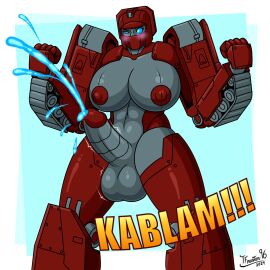 autobot blue_cum blue_eyes blush cum ejaculation female futanari hands-free handsfree_ejaculation hasbro intersex onomatopoeia robot robot_girl rule_63 tagme tfmaster96 transformers warpath_(transformers) wink