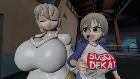3d 3d_(artwork) big_breasts breasts cleavage female fully_clothed grey_hair kabalmystic_(style) miawmiaw72 smile team_fortress_2 uzaki-chan_wa_asobitai! uzaki_hana uzaki_tsuki voluptuous white_shirt