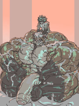 ambiguous_fluids anthro bathing biceps big_muscles big_pecs big_penis black_eyes black_nose body_hair brown_body brown_fur canid canine chest_hair claws crossed_legs deltoids digital_media_(artwork) duo ears_down epic_games facial_markings facial_scar feet feet_on_penis fist fluffy fluffy_hair forearm_muscles foreskin fortnite front_view froth full-length_portrait fur genitals glans glistening glistening_body gloves_(marking) green_hair grey_body grey_fur hair hajime_(fortnite) head_markings hi_res huge_cock huge_muscles huge_pecs hyper hyper_genitalia hyper_muscles hyper_penis larger_male lather lean_body leg_markings light lighting line_art male mammal markings mask_(marking) mostly_onscreen muscles muscular muscular_arms muscular_legs muscular_male nipples no_irises no_pupils one_eye_closed oryzaviridi partially_retracted_foreskin pattern_background pecs penis pink_glans pink_nipples pivoted_ears portrait procyonid raccoon raccoon_dog retracted_foreskin rufus_(fortnite) scar shadow simple_background sitting size_difference smaller_male smile soap_bubbles socks_(marking) standing_behind striped_background tagme tan_body tan_fur tan_penis tanuki toe_claws toes trapezius triceps uncircumcised unrealistic_proportions vein veiny_penis washing_hair washing_partner wet white_body white_eyes white_fur white_sclera x_scar