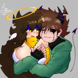 angel_girl ariana ariana_lol breasts brown_hair character character_oc demon demon_boy demonic demonic_eyes female fnf friday_night_funkin josue_simp_de_ari male nacho oc ocs the_nachogamer yellow_eyes