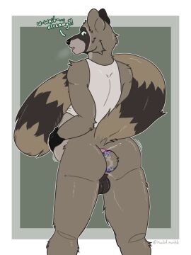 absurd_res anal anal_birth anal_juice anthro anus ass balls belly big_belly birth black_balls bodily_fluids casual_birth clothing crowning dialogue fur genitals hand_on_belly hi_res holding_belly live_birth looking_back male male_birth male_pregnancy mammal markings open_mouth pregnancy pregnant pregnant_anthro pregnant_male procyonid punkt.punkk raccoon raised_tail rear_view richter_raccoon ring_(marking) ringed_tail shirt simple_background solo standing striped_markings striped_tail stripes tail tail_markings tail_over_shoulder tank_top topwear