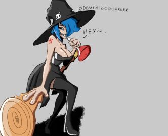big_breasts blue_hair breasts female oc original original_character smile witch witch_hat