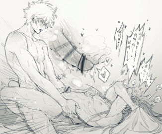 2boys anal anal_sex ass bar_censor blush censored completely_nude covering_face covering_self cross_section cum cum_in_ass cum_inside cum_on_self ejaculation erection gay gintama gintoki_sakata heart katsura_kotarou leg_lock llemonyyyy long-haired_male long_hair male male_only monochrome motion_lines nude on_back penis sheet_grab sweat toned toned_male waist_grab yaoi
