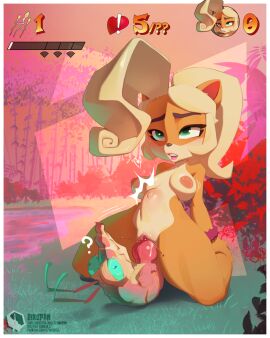 4:5 activision anthro anthro_on_feral anthro_penetrated areola artist_name bandicoot big_breasts bikupan blonde_hair border breasts coco_bandicoot cowgirl_position crash_(series) duo eyebrows female female_on_top female_penetrated feral feral_penetrating feral_penetrating_anthro from_front_position furry genitals green_eyes hair heart_symbol hi_res kneeling knot knotted_penis lipstick long_hair makeup male male/female male_on_bottom male_penetrating male_penetrating_female mammal marsupial motion_lines nipples nude on_bottom on_top outside penetration penile penile_penetration penis penis_in_vagina pink_areola pink_nipples ponytail question_mark sex stomach_bulge teeth text thick_thighs url vaginal_penetration vulva watermark white_border wristband zoophilia