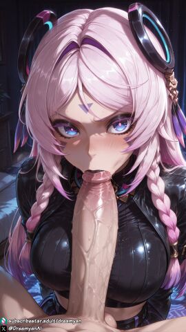 1girls ai_generated angry big_breasts blowjob blue_eyes breasts citlali_(genshin_impact) clothed clothed_female clothed_female_nude_male curvy curvy_body curvy_female dreamyan_ai fellatio genshin_impact goth goth_girl hi_res high_quality high_resolution highres long_hair makeup male_pov oral oral_sex pink_hair pov sucking sucking_penis thick_ass thick_thighs thighs tsundere uncensored