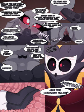 absurd_res anthro ass avian balls bird black_body black_fur blush bodily_fluids clothed clothing crown demon dialogue duo erection eyelashes fellatio female female_penetrated fingers fur genitals hair headgear helluva_boss hi_res incest japy7u7 male male/female male_penetrating male_penetrating_female masturbation mythological_creature mythology nude oral oral_penetration owl owl_demon paimon_(helluva_boss) penetration penile penis pussy red_eyes sex simple_background stealth_sex stella_(helluva_boss) tongue white_body white_eyes white_fur