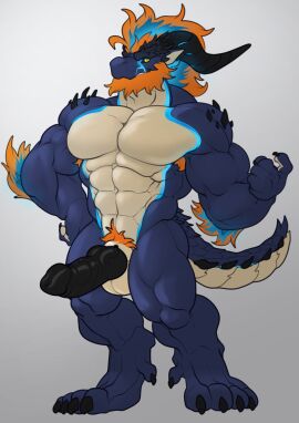 anthro balls beard blue_body canine_penis claws cock dick dragon elbow_tuft furry hair head_tuft horn knot male male_only markings muscles muscular muscular_male penis pose pubes pubic_hair reptile scalie solo solo_focus solo_male tail testicles trencalos vein veiny_penis