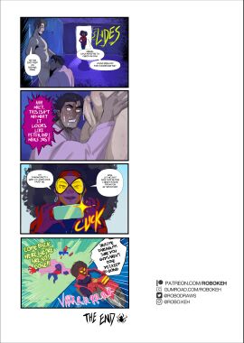 blackmail blowjob caught caught_by_surprise caught_in_4k caught_in_the_act caught_on_camera dark-skinned_female dark_skin dialogue fellatio female gay interracial jessica_drew male marvel marvel_comics miguel_o'hara muscular muscular_male oral_penetration oral_sex orao peter_b_parker phone robokeh spiderverse tan_skin text text_bubble yaoi