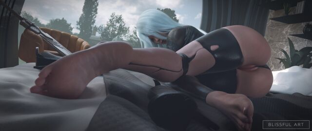 1girls 3d 3d_(artwork) ass ass_focus barefoot bed black_panties blender blender_(software) blender_cycles blissful_art blue_eyes bubble_ass bubble_butt butt_focus clothed clothed_female clothing feet female female_focus female_only foot_fetish foot_focus labia labia_majora large_ass large_butt legs legs_together long_hair long_legs looking_at_viewer looking_down nier nier:_automata nier_(series) no_panties panties pussy soles toenail_polish toenails toes toes_spread vagina white_hair yorha_a2