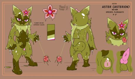 2025 anatomy anatomy_reference color_swatch domestic_cat felid feline felis floragato flower generation_9_pokemon genitals goo_creature hi_res male mammal model_sheet nintendo null_bulge penis pink_eyes plant pokemon pokemon_(species) pokemon_only riggedreded
