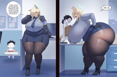 1boy 1girls angry ass big_ass big_breasts big_butt bigger_female blonde-haired_female blonde_female blonde_hair blue_archive breasts chubby chubby_female clothed clothed_male_nude_female donuts fat fat_female kanna_(blue_archive) large_ass large_boobs large_breasts large_butt larger_female light-skinned_female light_skin sensei_(blue_archive) shorter_male smaller_male temptation tempting tempting_fate