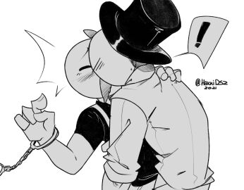 ! 2boys bald blush gay hakkids2 handcuffs hat henry_stickmin henry_stickmin_(game) kissing male male_only right_hand_man shirt stickman top_hat tophat yaoi
