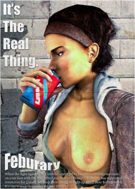 1girls 3d alyx_vance ashley003 breasts drinking english_text exposed_breasts female female_only half-life_(series) half-life_2 human human_female human_only magazine magazine_cover sfm solo source_filmmaker text