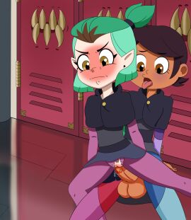 1futa 1girls amity_blight armwear ass big_penis breasts brown_hair canon_couple clothed clothing dark-skinned_futa dark_skin disney dominican erection female futa_on_female futanari green_hair hair hexside_uniform hispanic human humanoid intersex jenkinsnsfw latina legwear light-skinned_female light_skin lowres luz_noceda mostly_clothed outerwear pale_skin penis public pussy school_uniform sex sitting straight_hair the_owl_house tights tunic uniform vaginal_penetration witch young