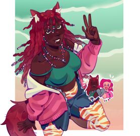 cute dark-skinned_female dark_skin dreads female female_only miserablegrip party_girl_(terraria) pink_clothing pink_jacket red_hair sweater terraria wolf_ears wolf_girl zoologist_(terraria)