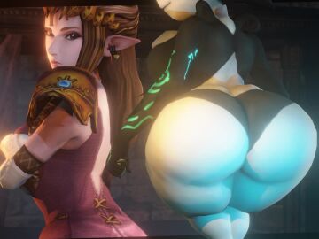 2girls 3d 3d_animation animated ass ass_focus big_ass big_breasts bottom_heavy bra breasts brown_hair bubble_butt clothing fat_ass female female_only floating gluteal_fold huge_ass imp_midna large_ass massive_ass midna no_sound nurico panties princess_zelda rear_view shortstack smile the_legend_of_zelda thick_ass thick_thighs twilight_princess video wide_hips zelda_(twilight_princess)