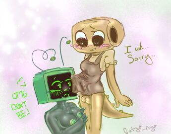 batya_nya breasts dandy's_world dickgirl female futanari green_nipples hidden_penis intersex penis precum robot_girl shelly_(dandy's_world) vee_(dandy's_world) yuri