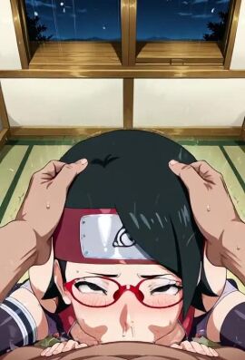 1girls 3rd_party_edit ai_animation ai_generated akaz123 animated blowjob cum cum_in_mouth deepthroat fellatio hands_on_head naruto_(series) sarada_uchiha solxam123 tagme video young