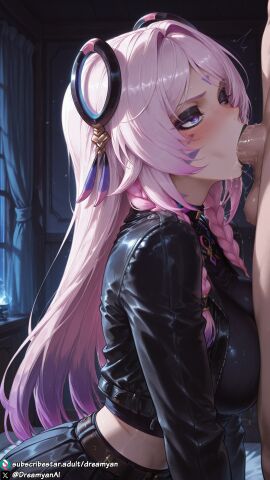 1girls ai_generated big_breasts blowjob blue_eyes breasts citlali_(genshin_impact) clothed clothed_female clothed_female_nude_male curvy curvy_body curvy_female deepthroat dreamyan_ai fellatio from_side genshin_impact goth goth_girl hi_res high_quality high_resolution highres long_hair makeup oral oral_sex pink_hair sucking sucking_penis thick_ass thick_thighs thighs uncensored