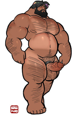 balls beard big_balls big_balls_with_big_penis big_dick big_hands big_penis black_eyes black_hair blank_background cock_ring dad_bod dckiq full_body giant hairy hairy_male hector_(dckiq) huge_man large_male large_muscles large_pectorals large_penis large_penis_veins male mini_giant muscles nude nude_male penis tan_lines tan_skin