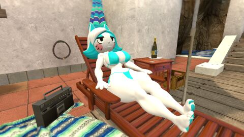 1girls 3d 3d_(artwork) bbw bbw_mom beach belly bikini breasts female female_only furry glasses glitch_productions kabalmystic karen_(smg4) karen_katphish laying_down smg4 solo solo_female solo_focus