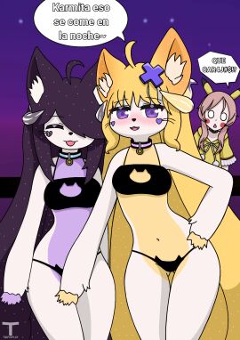 3girls black_hair bra chat_box exibitionism feline female female_only femboy femboy_on_female fox fox_ears fox_tail fur furry furry_ears genderswap genderswap_(mtf) karmavt kendomurft latam_virtual_youtuber male nude nude_female panties purple_eyes rule_63 soaring spanish_text surprised thick_thighs tony_x_play tonyxplay virtual_youtuber vtuber vtuberfanart waton white_body white_fur yellow_fur yellow_hair youtube youtube_hispanic