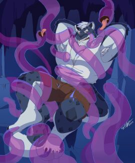 2025 angry anthro armpit_hair bara barefoot biceps body_hair bondage bottomwear bound bulge cage calf_muscles clothed clothing fangs feet felid feline front_view hair hi_res imminent_sex k_hunnicutt male mammal markings masculine_male muscles muscular muscular_legs muscular_thighs open_mouth pecs penis penis_tentacles purple_tentacles restrained restrained_by_tentacles sex shirt shorts solo spots spotted_body teeth tentacle tentacle_around_chest tentacle_rape tentacle_sex tentacle_tongue tentacles_around_arms tentacles_around_legs tentacles_around_neck tentacles_around_waist tongue tongue_out topwear triceps white_hair yaoi