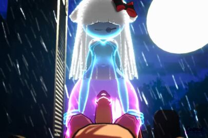1boy 1girls 2025 animated artist_upload bow cosmichannah elyse_karrie_(cosmichannah) ghost ghost_girl graveyard moon outdoors pov raining riding self_upload sound tagme thunder video