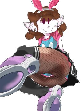 1girls 2020s ass ass_focus big_eyes black_skirt black_socks brown_hair bunny_ears bunny_ears_hair_ornament bunny_ears_headband candy_girl cute cute_face ear_piercings egirl female gamer_girl gummy_creature happylikeawall happylikeawall_(artist) light-skinned_female light_skin living_candy net_clothes netting oc original_character pale-skinned_female pale_skin pale_skinned piercings pointy_ears purple_eyes purple_shoes rabbit_ear_hairband rabbit_ears self_insert shoe_soles shoes skirt toony youtube youtube_avatar youtuber youtuber_girl