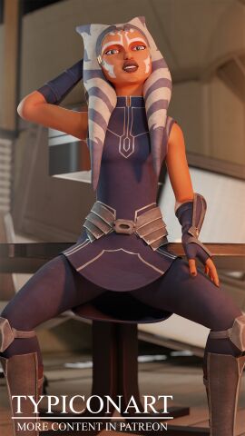 3d 3d_(artwork) ahsoka_tano airress3d_(3d-modeller) alien alien_girl blender blender_(software) blender_cycles clothing female smile solo solo_female spread_legs star_wars the_clone_wars:_season_seven typiconart vanilla