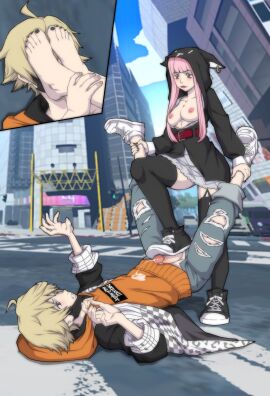 black_toenails converse_shoes cumshot eroticgeek2 female footjob male male/female rindo_kanade shoejob shoka_sakurane smelling_feet the_world_ends_with_you