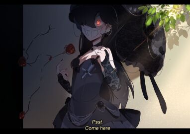 alleyway before_sex black_hair black_nails choker clothed creepy_eyes creepy_smile femboy femboy_only fully_clothed glowing_eyes goth gothic long_hair pale_skin parasol red_eyes sam_(tottalyaw31rd0) tottalyaw31rd0