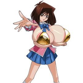 anzu_mazaki big_breasts bikini bikini_top bimbo breasts brown_hair female gigantic_breasts huge_breasts huge_nipples hyper_breasts large_breasts mazaki_anzu nipples peterh_lewd school_uniform schoolgirl tea_gardner yu-gi-oh! yu-gi-oh!_duel_monsters