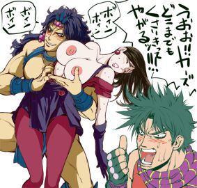 2boys animated assisted_exposure battle_tendency blush bouncing_breasts breast_grab breast_play breasts breasts_out clothes_pull embarrassed female grabbing grabbing_another's_breast grabbing_from_behind groping groping_breast jojo's_bizarre_adventure joseph_joestar kars large_breasts lisa_lisa male multiple_boys multiple_males pervert