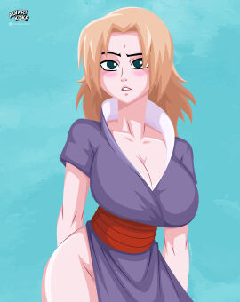 1girls alvarikokearte asian_clothing bare_thighs big_breasts blonde_hair blush breasts busty child_bearing_hips chinese_dress cleavage dress female female_focus female_only green_eyes hair_down hi_res high_resolution highres hips hourglass_figure japanese_clothes kimono large_breasts light-skinned_female light_skin long_dress naruto naruto_(series) naruto_shippuden pale-skinned_female pale_skin parted_lips pinup pose posing shounen_jump shueisha solo solo_female solo_focus standing temari thunder_thighs very_high_resolution weekly_shonen_jump wide_hips yukata