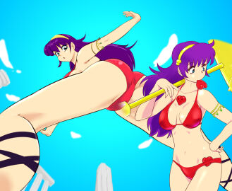 1girls ass athena_asamiya athletic athletic_female big_ass big_breasts bikini blue_eyes breasts busty clothed female from_below gold gold_(metal) gold_jewelry hair_ornament heart king_of_fighters large_breasts light-skinned_female light_skin long_hair looking_at_viewer looking_down princess_athena purple_hair sky snk_heroines:_tag_team_frenzy standing voluptuous voluptuous_female