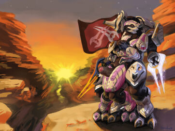 absurd_res alien anthro armor duo energy_sword female flag foreskin full-length_portrait genitals halo_(series) hi_res landscape male male/female melee_weapon microsoft penis portrait sangheili sunhuiz sunset sword uncircumcised weapon xbox_game_studios