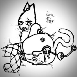 abbeyrolls anal anal_beads anal_beads_in_ass anal_sex anthro ass ass_focus balls blush bodily_fluids butt_focus clothing ear_piercing felid femtanyl fishnet_clothing fishnet_legwear genitals hi_res legwear lying male male/male mammal object_in_ass on_side penetration piercing sex_toy sex_toy_in_ass sex_toy_insertion shaking shivering solo tail tattoo tears token_(femtanyl) tongue tongue_out