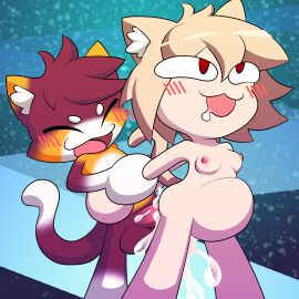 1boy 1girls 2d ambiguous_penetration animal_ears anthro anthro_female anthro_penetrated big_belly blush cat_ears cat_tail cum cumflation feline female female_penetrated from_behind furry happy_sex inflation male male_penetrating male_penetrating_anthro male_penetrating_female melty_blood naked neco-arc nude nyabellart penetration red_eyes sex sex_from_behind straight tsukihime type-moon