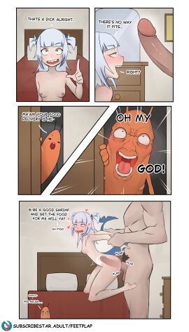 1boy 1girls ahe_gao bed blue_eyes blue_hair blush caught caught_in_the_act comic cum cum_in_mouth cum_inside cum_on_breasts doggy_style feetplap female gawr_gura heart hololive hololive_english hololive_myth male nude nude_female nude_male pubic_hair saliva_string shark_girl shark_tail sharp_teeth short_hair shrimp tail tears twintails two-tone_hair virtual_youtuber white_hair x-ray