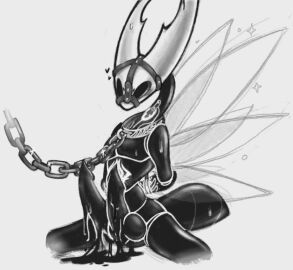 2_penises 6_wings anthro arms_tied arms_tied_behind_back arthropod_abdomen big_penis biped black_body bodily_fluids bondage bound branded chain_leash chains collar diphallia diphallism erection genitals hands_behind_back heart_symbol hollow_knight hollow_knight_(character) huge_cock leash leashed_collar male male_focus male_only multi_genitalia multi_penis multi_wing muzzle_(object) muzzled no_artist_signature penis simple_background sinmarshmallow sitting sitting_on_ground solo sparkles spread_wings sweat team_cherry unusual_bodily_fluids vessel_(species) wings