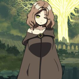 1girls 2d animated areolae belly belly_button big_breasts bouncing_breasts breasts breasts_out brown_hair brunette_hair busty casual cloak clothing disrobing elden_ring exhibitionism exhibitionist female female_only flashing fromsoftware gif golden_eyes human large_breasts light-skinned_female light_skin looking_at_viewer melina_(elden_ring) nipples nonsexual nonsexual_nudity one_eye_closed outdoors outerwear outerwear_only pale_skin pussy shaved_pussy solo solo_female standing tummy twistedgrim undressing