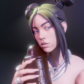 1boy 1girls 3d billie_eilish billie_eilish_(fortnite) blender blue_eyes caress celebrity cock_worship dark-skinned_male dark_skin female fortnite gogochimera holding_penis huge_cock interracial jewelry light-skinned_female light_skin male naked_female necklace pale-skinned_female pale_skin penis precum rings veiny_penis