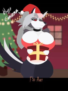 1girls animated ass big_ass big_breasts breasts christmas female fih-art furry furry_only helluva_boss loona_(helluva_boss) suggestive