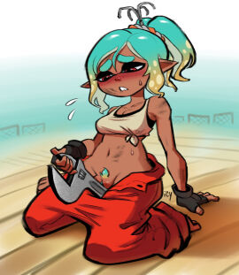 1girls bluesky_link digital_media_(artwork) female female_focus grinding holding_object holding_wrench inkling inkling_girl iseenudepeople masturbation mechanic_(splatoon_raiders) nintendo object open_fly solo solo_female solo_focus splatoon splatoon_(series) splatoon_raiders tools watermark wrench